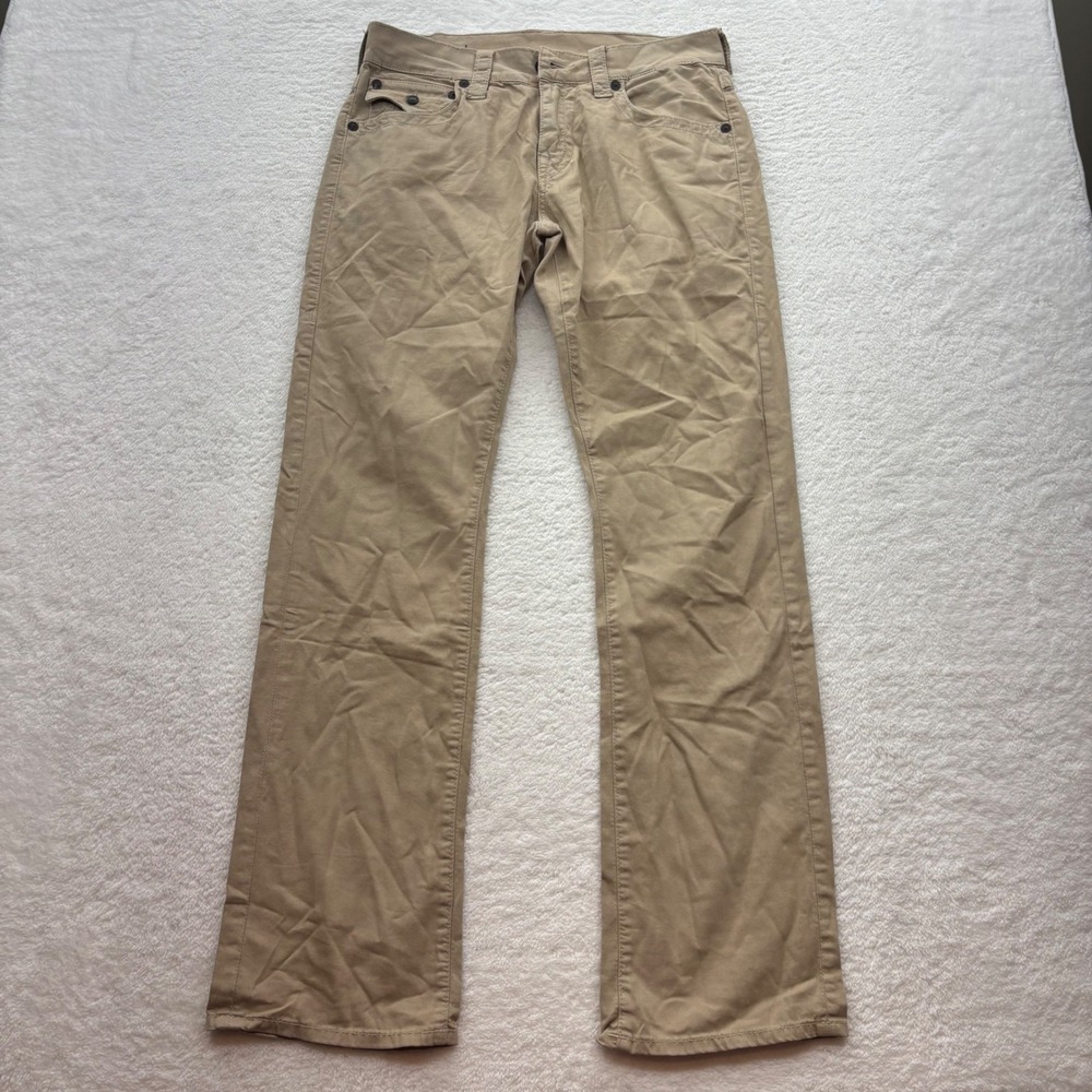 True Religion Ricky Tan Khaki Straight Leg Pants Mens Size 30 Cotton Stretch